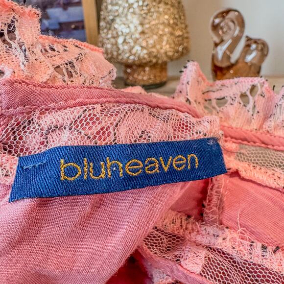 BluHeaven Pink Floral Embroidered Lace Sleeveless Top High Ruffled Neck, Small - Picture 8 of 10